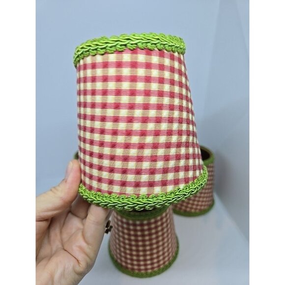 VTG 4 French Country Gingham Red/Green Clip-On Chandelier Lampshades Grannycore - Picture 7 of 15